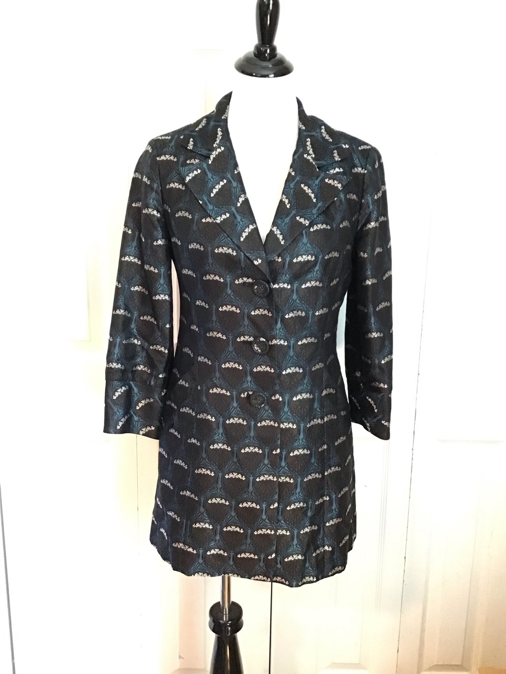 Nine West Tapestry Brocade Coat Midnight Blue Sz S
